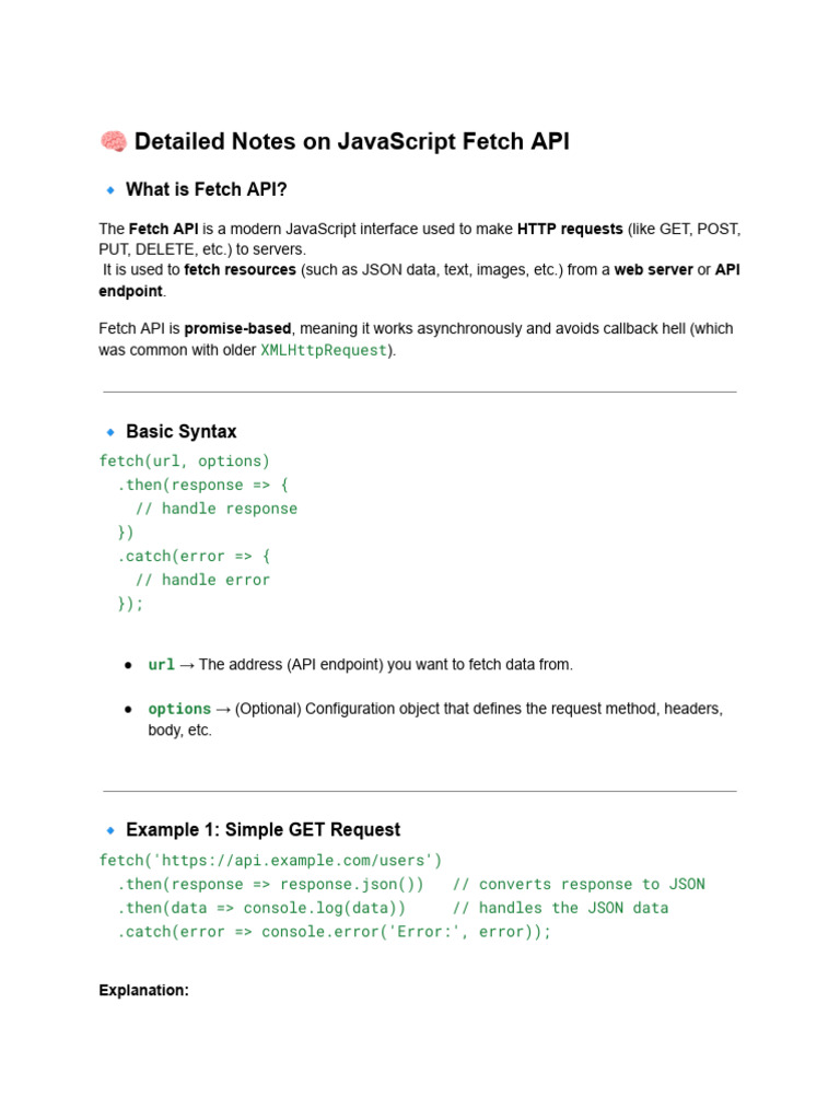 ? JavaScript Fetch API | PDF | Ajax (Programming) | Computer Engineering