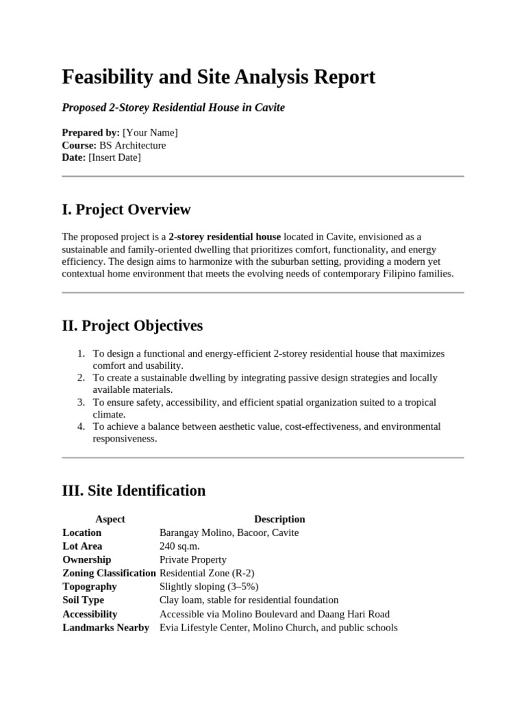 Feasibility Report for Cavite House Design | PDF