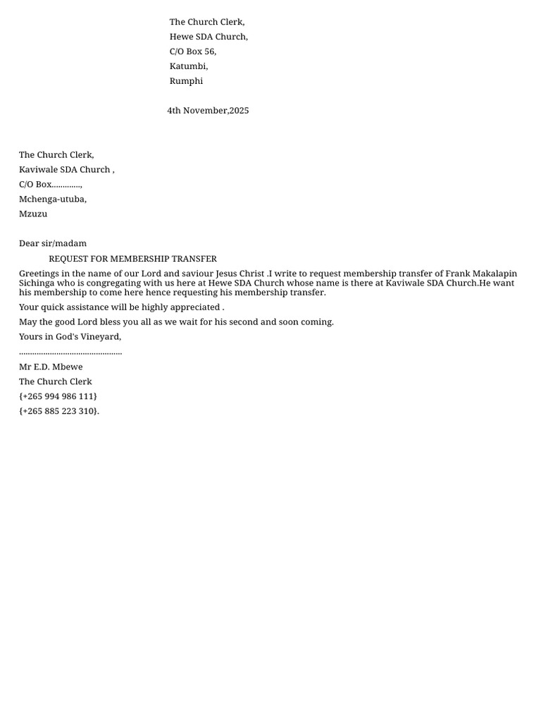 Membership Transfer Request Letter | PDF