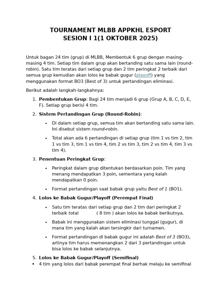 Turnamen MLBB 2025: Format dan Aturan | PDF