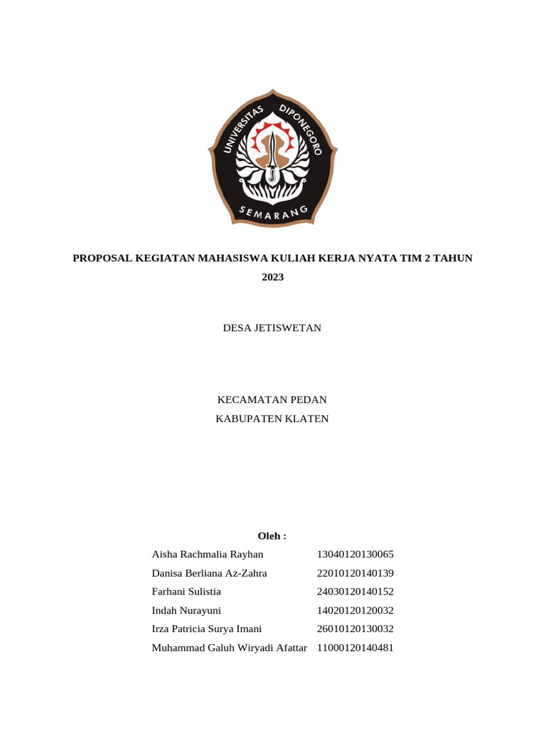Proposal KKN 2023 Desa Jetiswetan | PDF