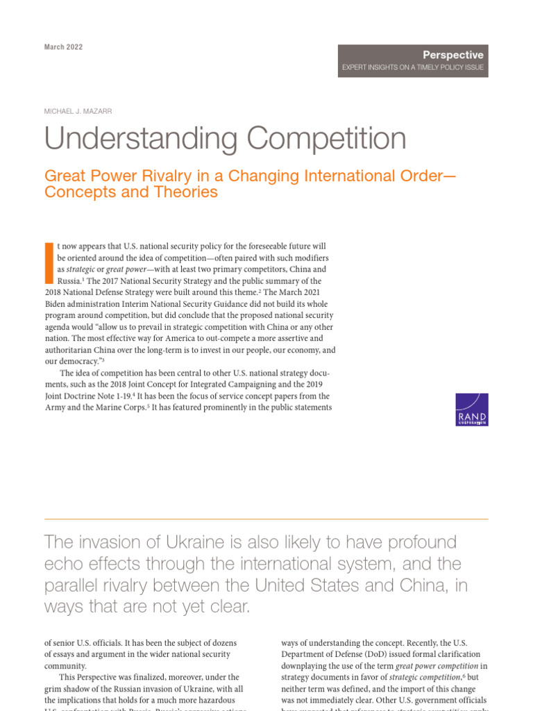 Understanding Competition. Great Power Rivalry in A Changing ...
