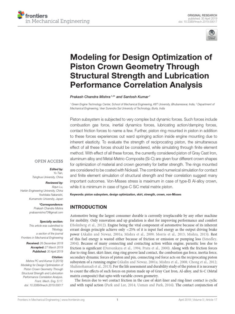 Piston Crown Geometry Optimization Study | PDF | Viscosity | Piston
