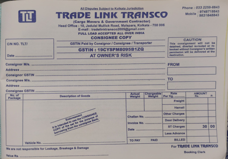 Cargo Transport Consignment Note Template | PDF | Cargo | Transport