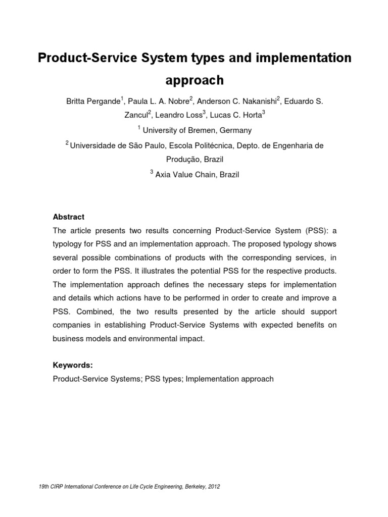 Product-Service System Types & Implementation | PDF | Business ...