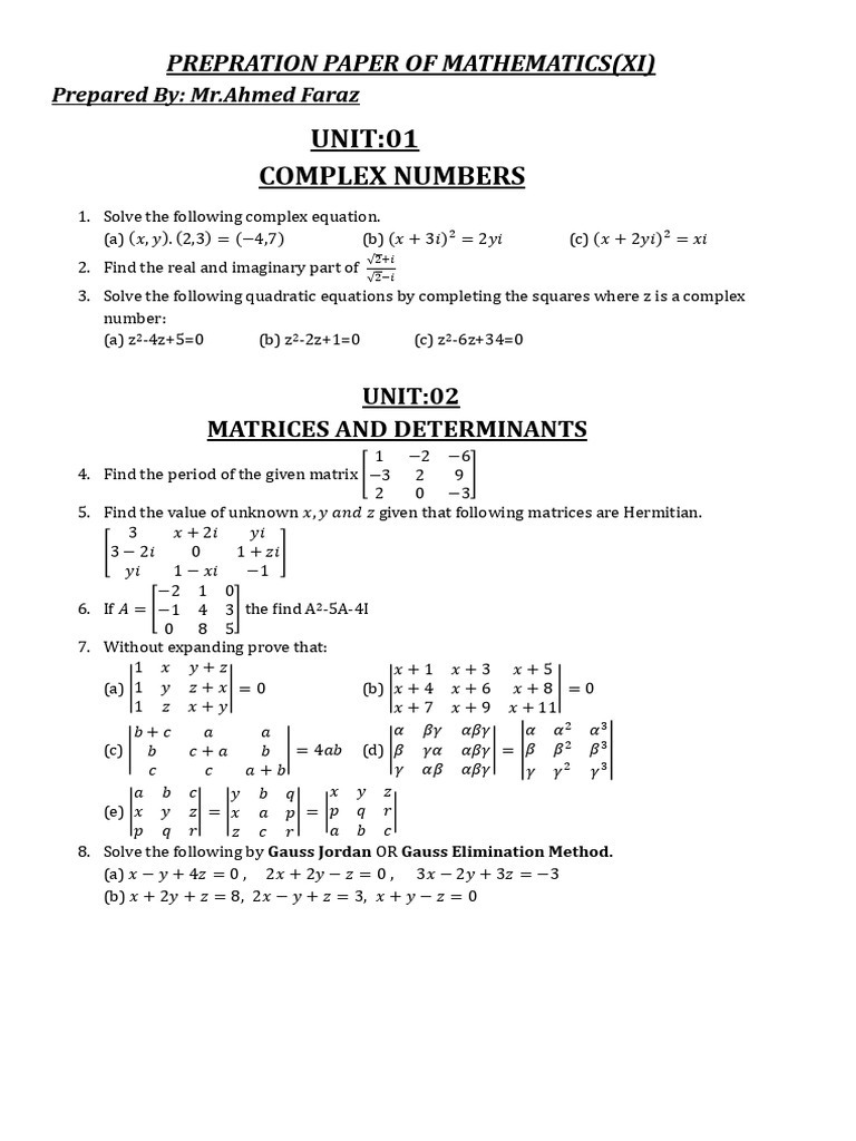 Mathematics XI Preparation Paper | PDF | Function (Mathematics ...