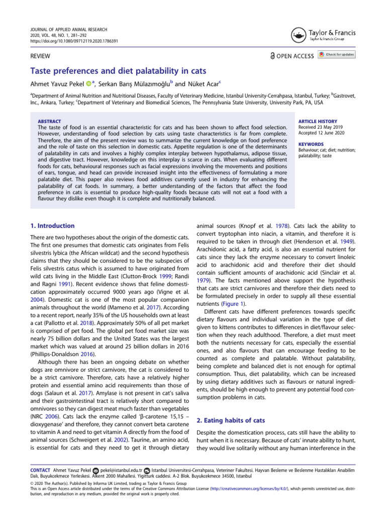 Cat Taste Preferences and Diet Palatability | PDF | Eating | Taste