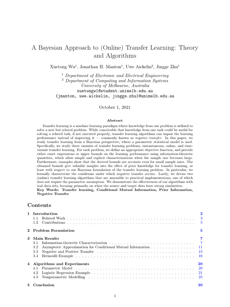Bayesian Transfer Learning Algorithms | PDF | Machine Learning | Loss ...