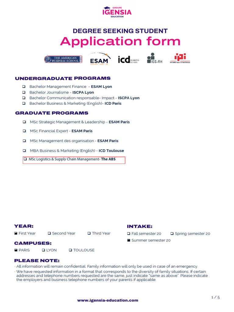 Application Form IGENSIA | PDF | Leadership