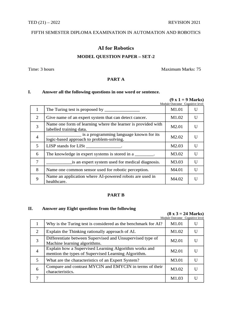 Model Question Paper 2 - Diploma | PDF | Artificial Intelligence ...