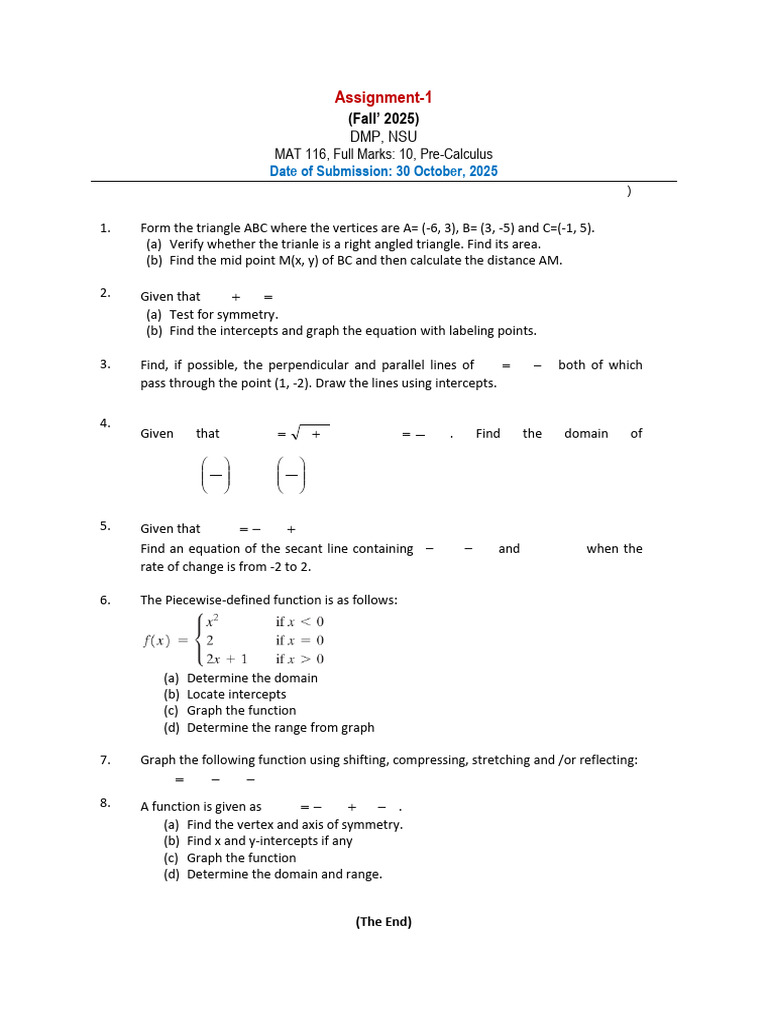 Assignment 1 Mat 116 | PDF