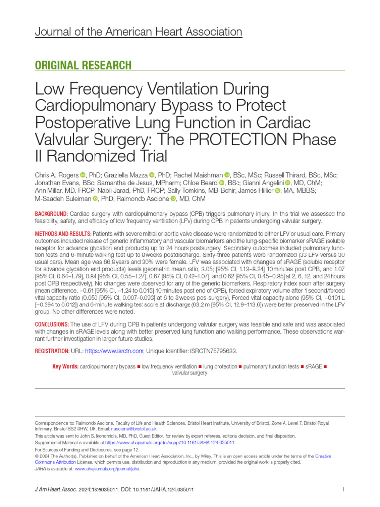 Low Frequency Ventilation in Cardiac Surgery | PDF | Coronary Artery ...