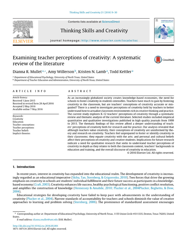 Teacher Perceptions of Creativity: Review | PDF | Creativity ...