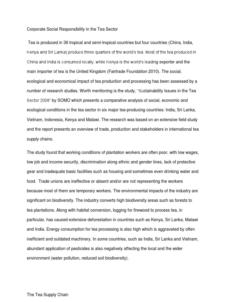 Csr Tea Sector Corporate Social Responsibility Sustainability
