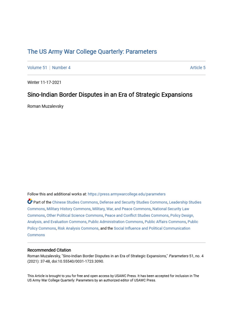 Sino-Indian Border Disputes in An Era of Strategic Expansions | PDF ...
