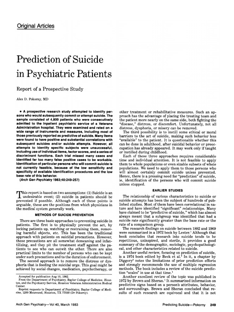 Suicide Prediction in Psychiatric Patients | PDF | Suicide | Psychiatry