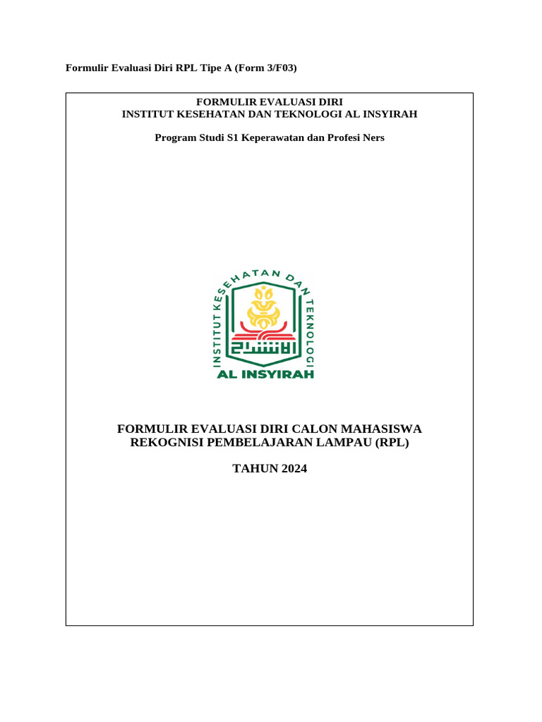 Formulir Evaluasi Diri RPL 2024 | PDF