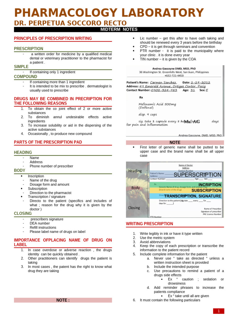 Pharmacology Lab Midterm Notes on Prescribing | PDF | Medical ...