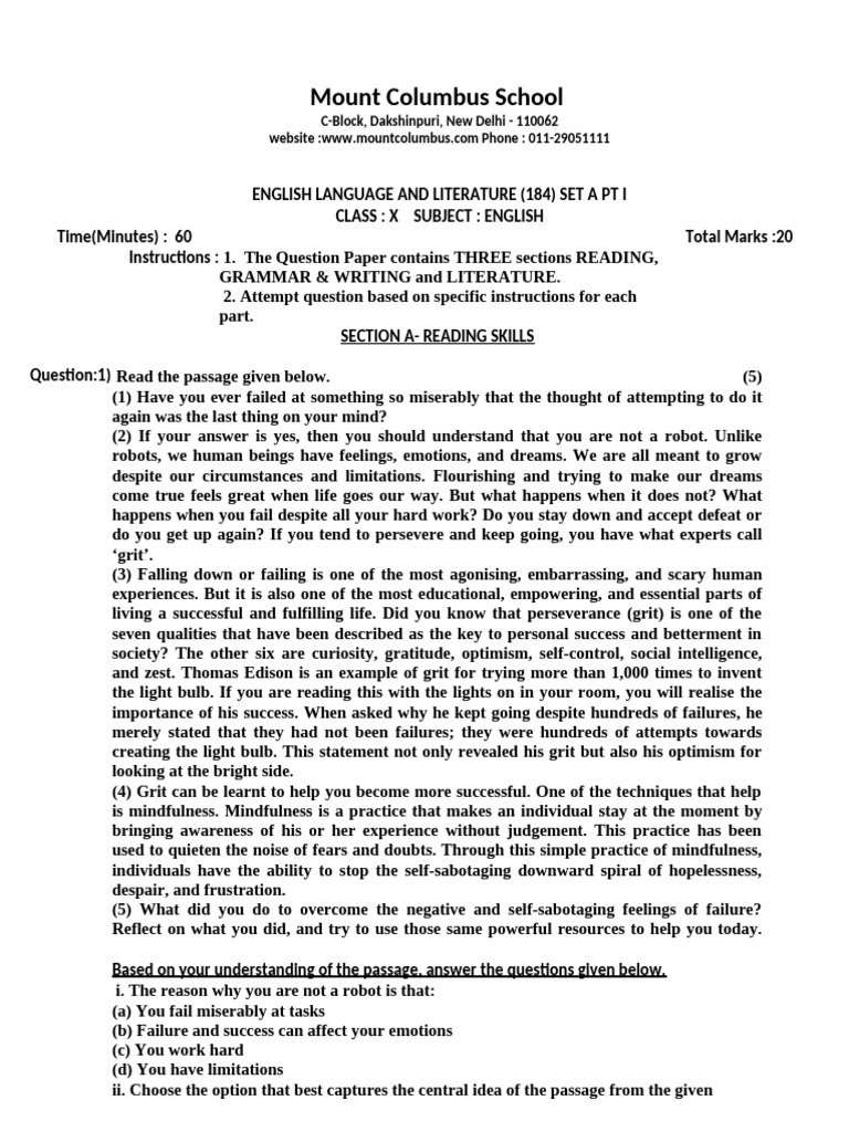 Class X English Language Exam Paper | PDF