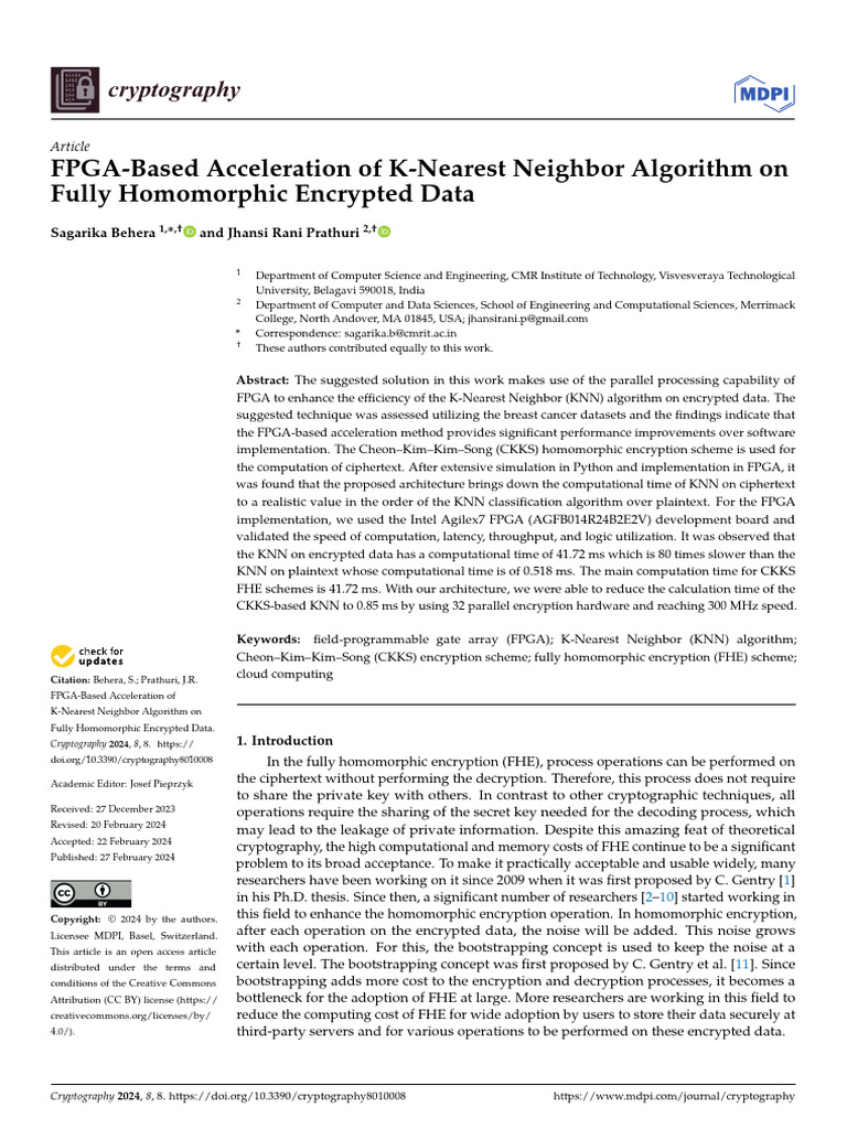 FPGA Acceleration of KNN on Encrypted Data | PDF | Encryption | Machine ...