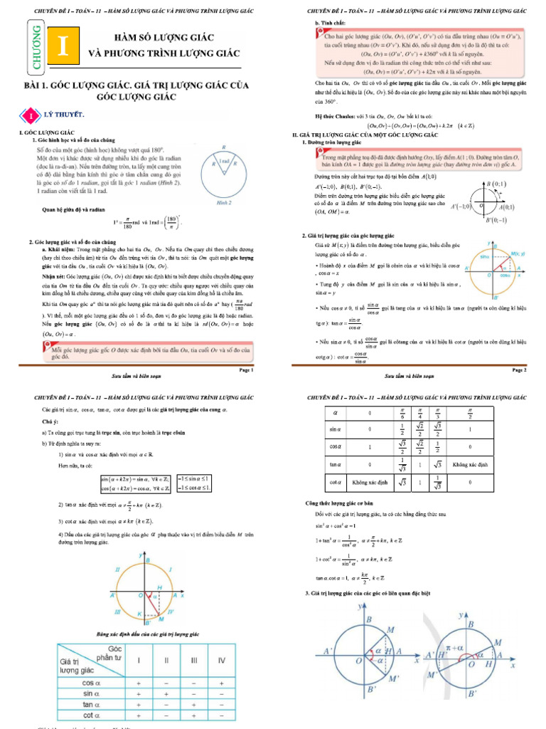 Bài 1. Góc Lượng Giác. Giá Trị Lượng Giác Của Góc Lượng Giác | PDF