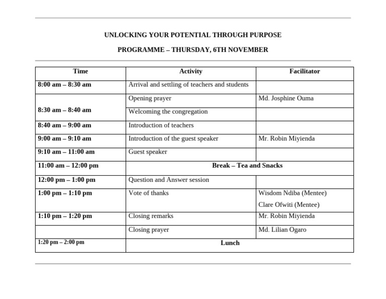 Unlocking Your Potential Through Purpose Programme | PDF