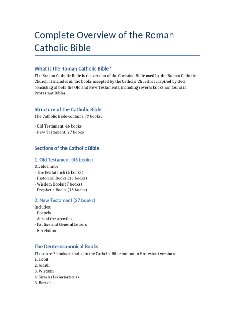 Roman Catholic Bible Overview | PDF