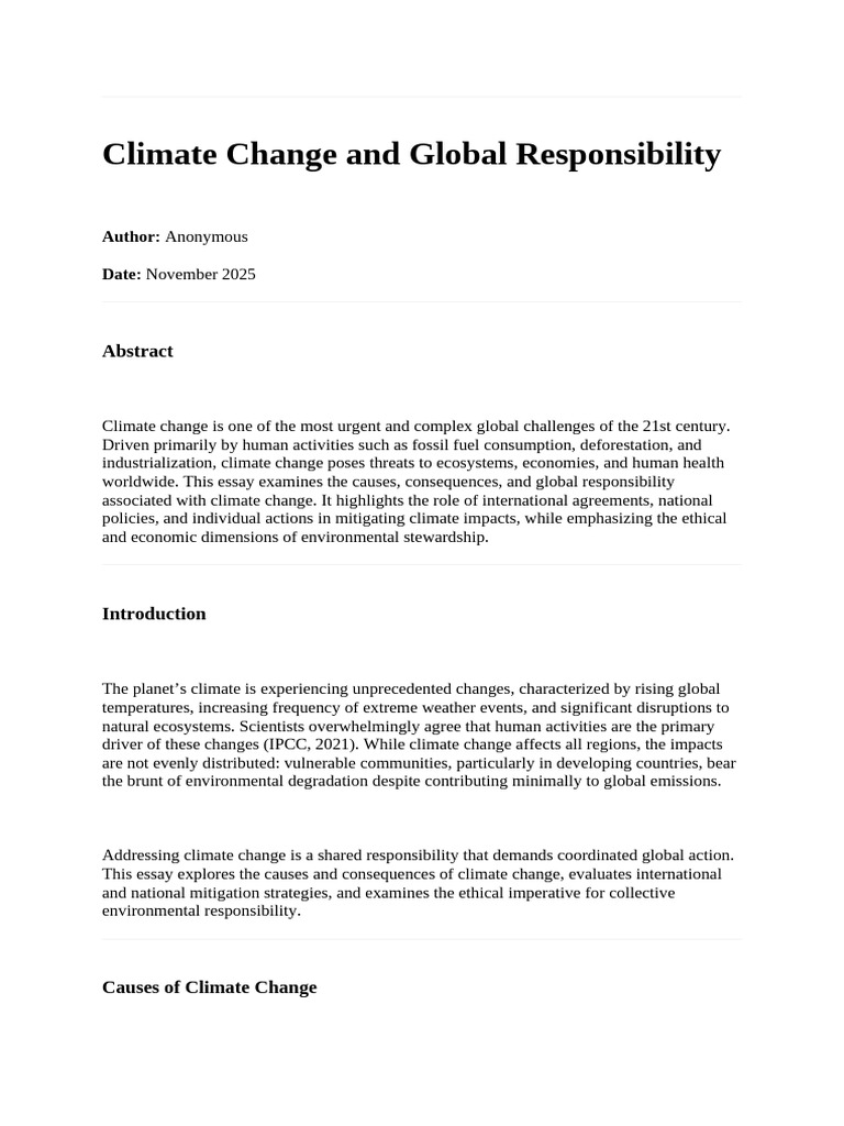 Climate Change: Causes and Global Responsibility | PDF | Climate Change ...