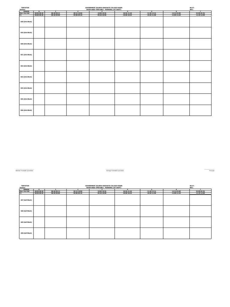 Room Wise Timetable BLANK - HH | PDF