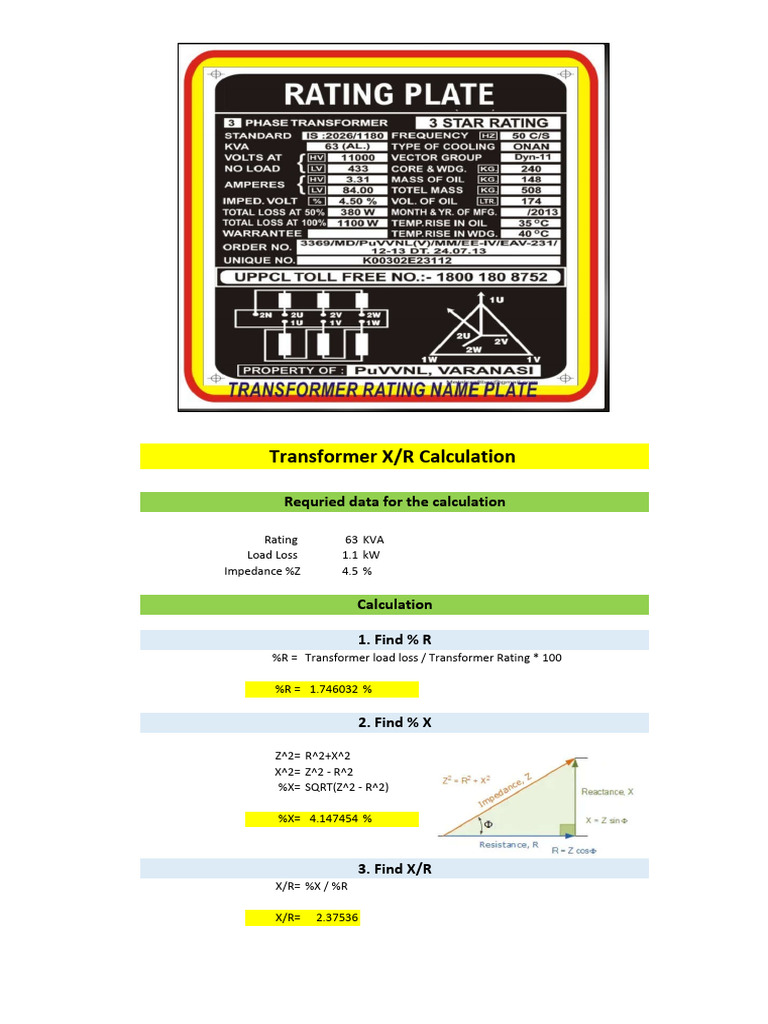 Transformer X/R Ratio Calculation Guide | PDF