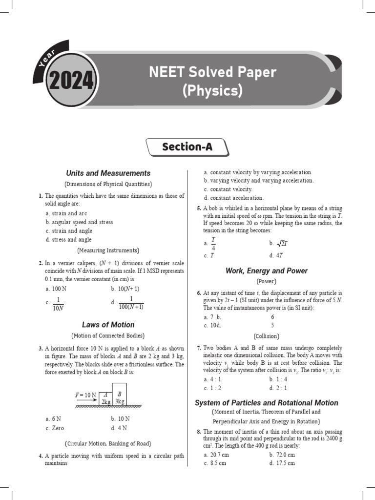 2024 NEET Physics | PDF | Series And Parallel Circuits ...