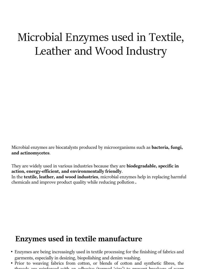 Microbial Enzymes in Textile, Leather, Wood | PDF | Textiles | Pulp (Paper)