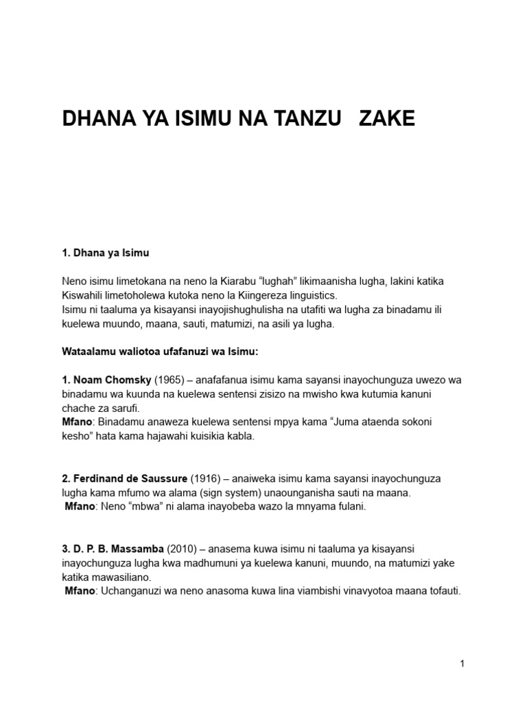 Dhana Ya Isimu Na Tanzu Zake | PDF