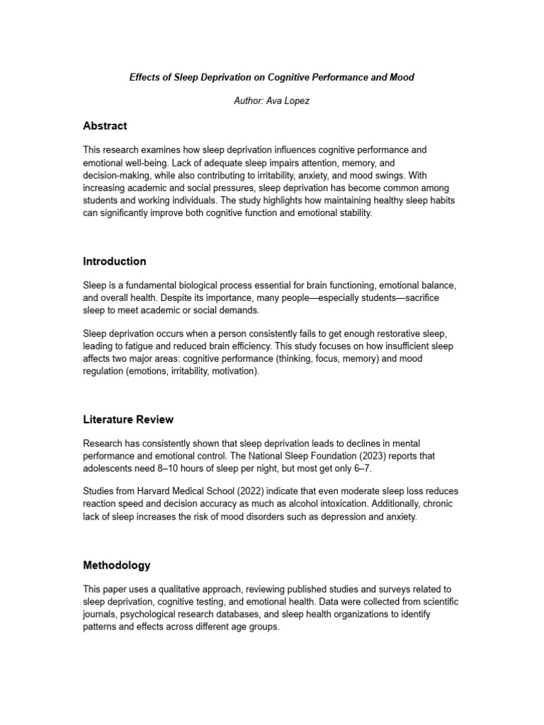 Effects of Sleep Deprivation On Cognitive Performance and Mood | PDF ...