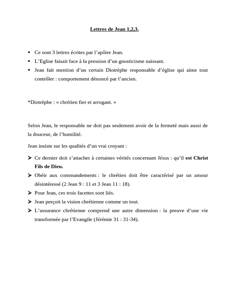 Lettres de Jean : Foi et Humilité chrétienne | PDF