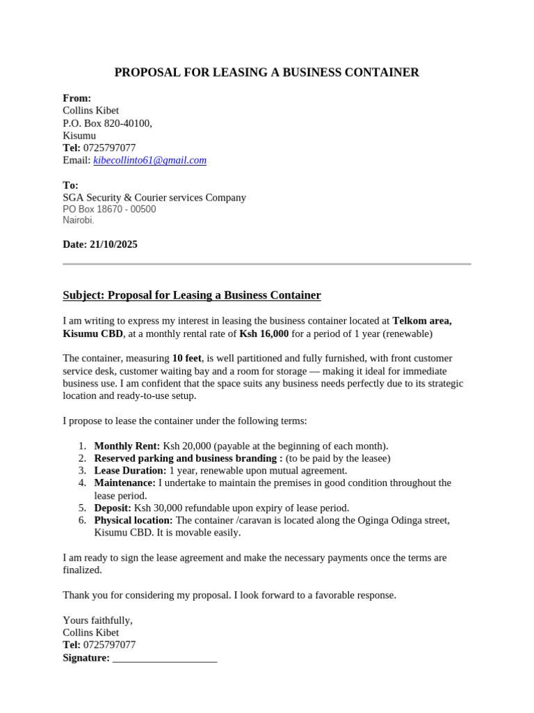 Business Container Lease Proposal | PDF