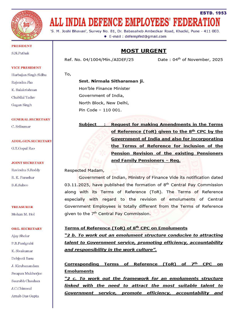 Amendments Request for 8th CPC Terms | PDF | Pension | Government