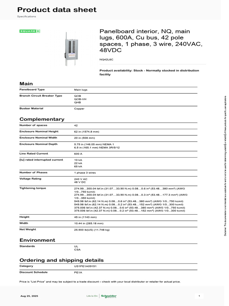 600A NQ Panelboard with Cu Bus | PDF | Electricity | Electrical Engineering
