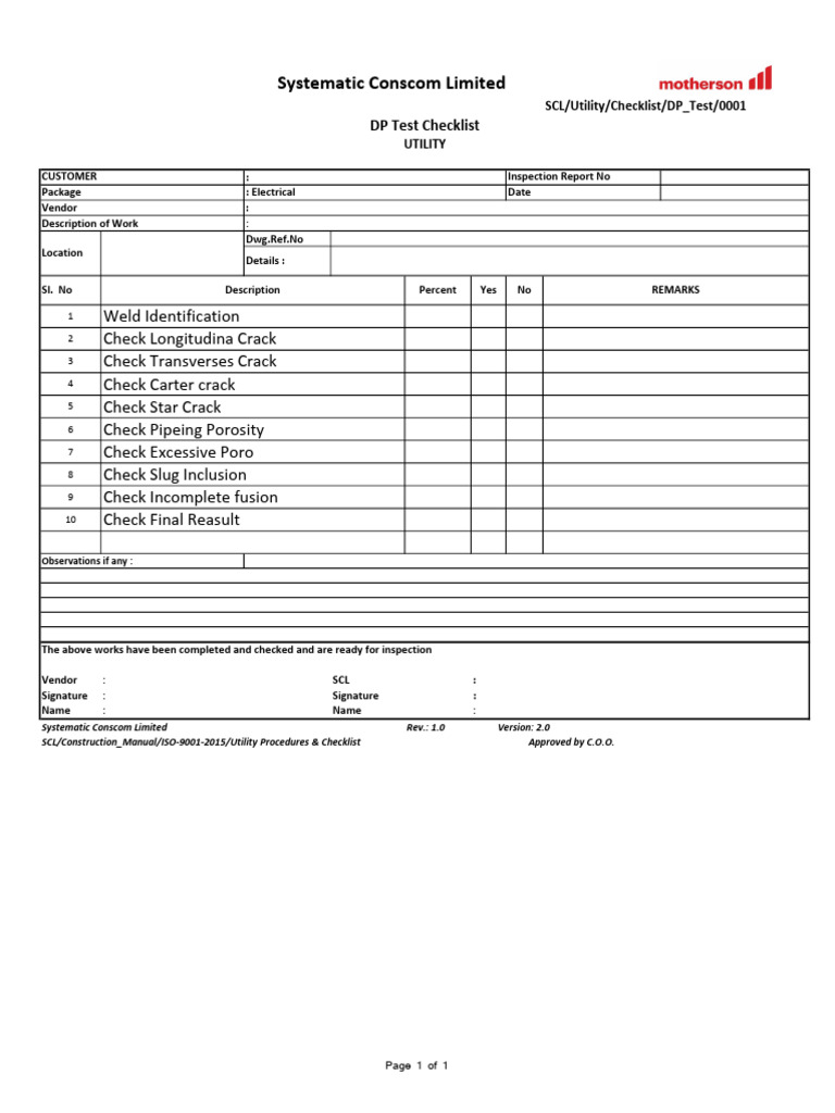 DP Test Checklist | PDF