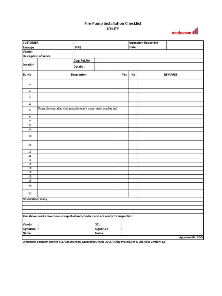 Fire Pump Installation Checklist | PDF