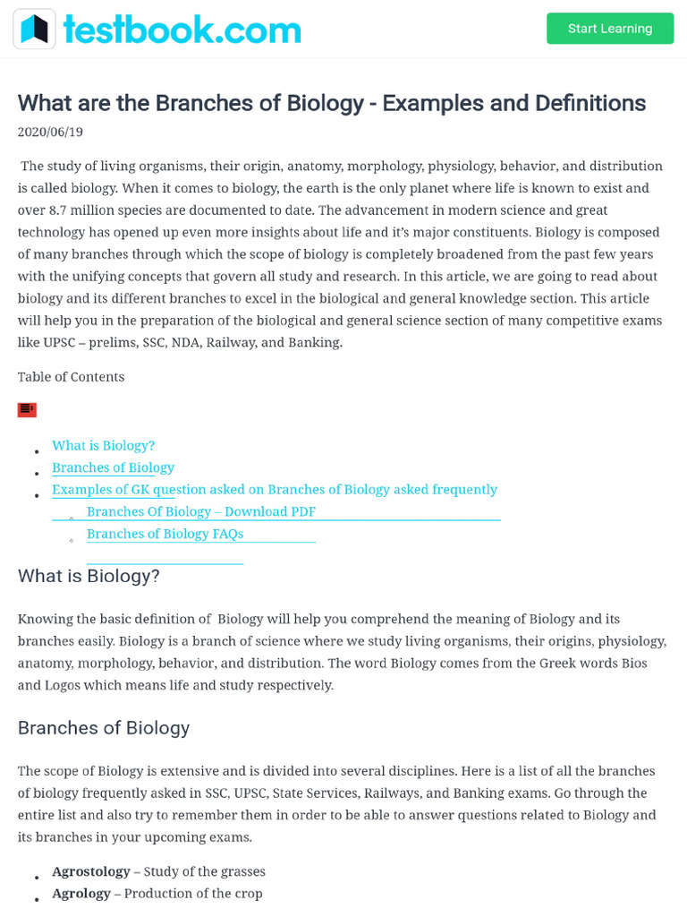 Branches of Biology GK Notes PDF 2 | PDF
