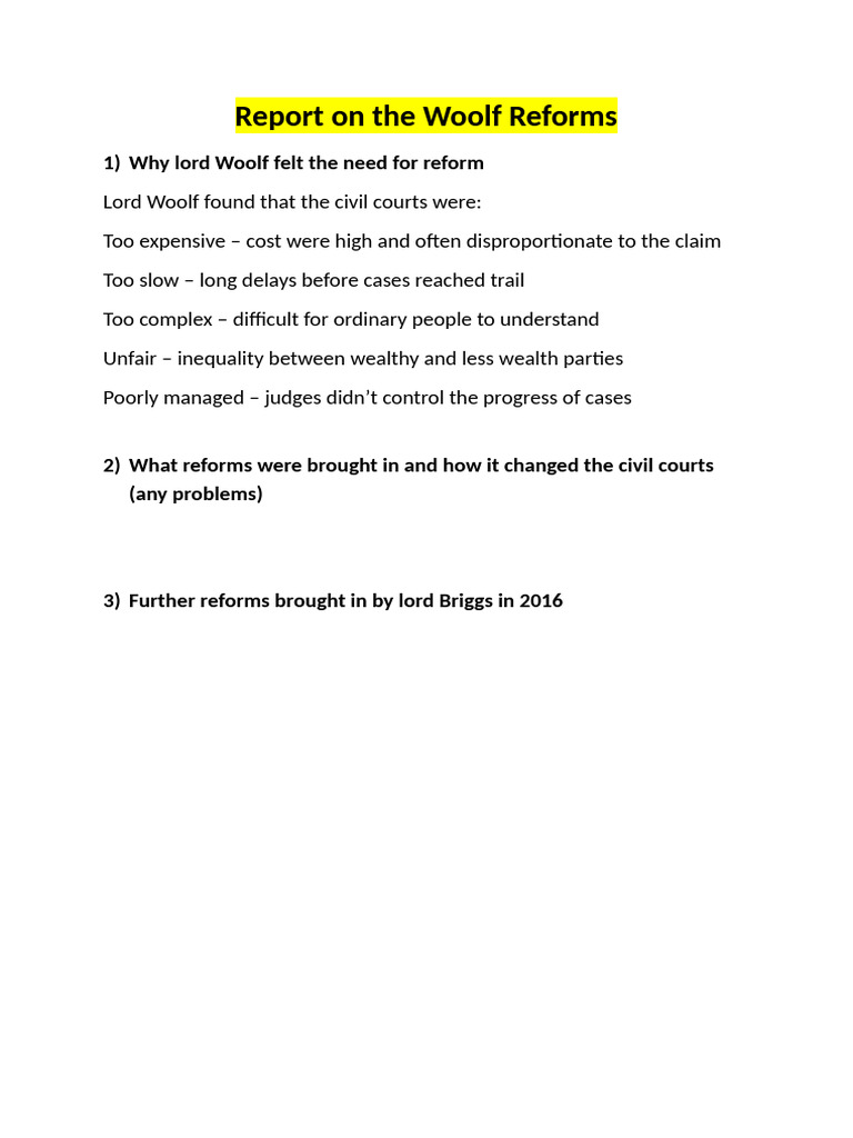 Woolf Reforms Report | PDF