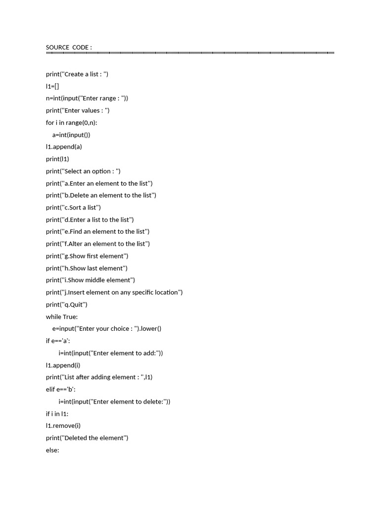 Python List Manipulation Program | PDF