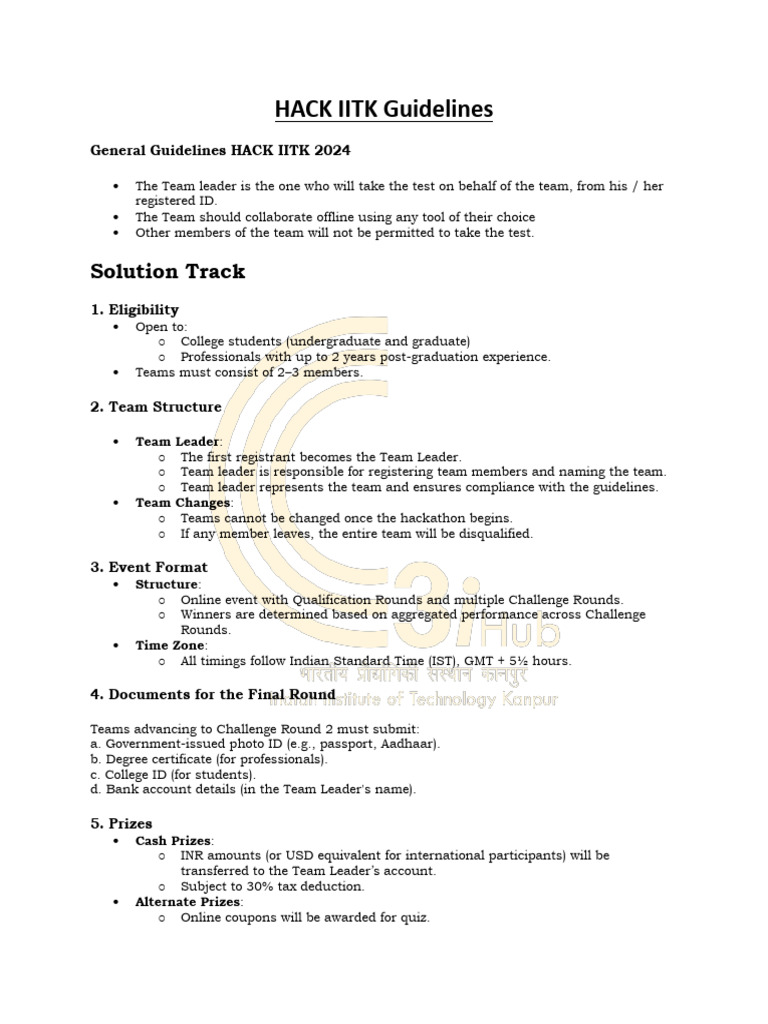HACK IITK 2024 Guidelines for Participants | PDF