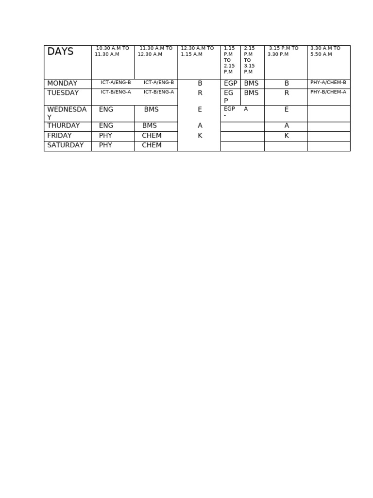Weekly Class Schedule Overview | PDF