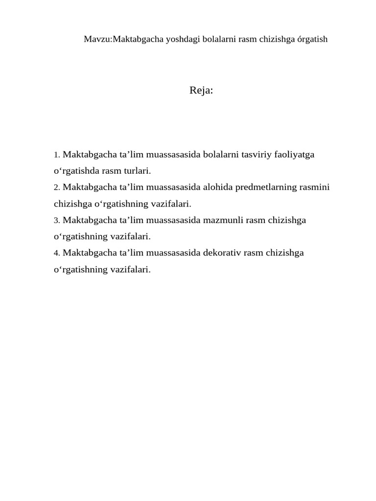 Maktabgacha Yoshdagi Bolalarni Rasm Chizishga Órgatish | PDF