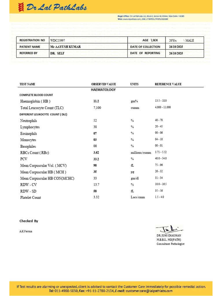 Pathological Examination Report for Aayush Kumar | PDF | White Blood ...