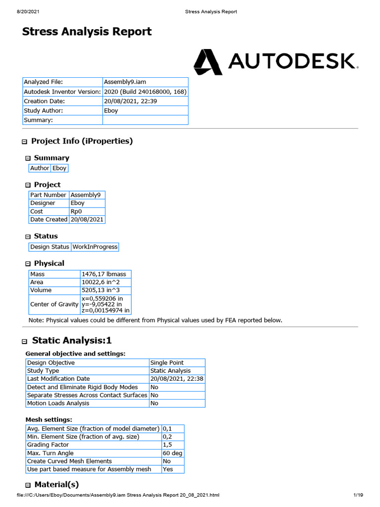 Stress Analysis of Assembly9 Model | PDF | Strength Of Materials ...