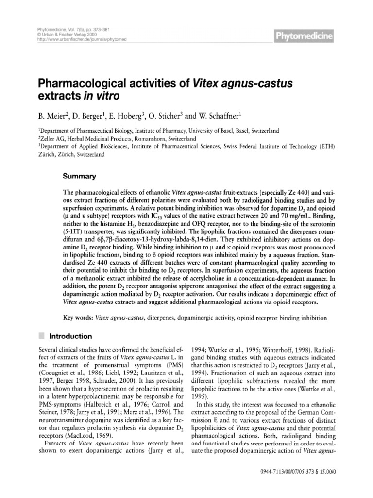 Pharmacological Effects of Vitex agnus-castus Extracts | PDF ...