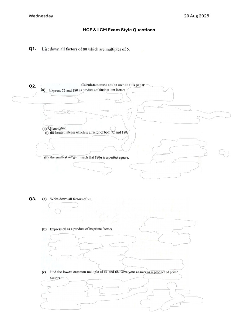 HCF & LCM Practice Questions | PDF